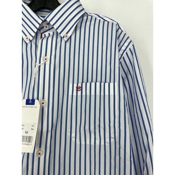Sounthern Tide Classic Fit Blue White Stripe Collared Men’s Button Down Shirt - Picture 3 of 6